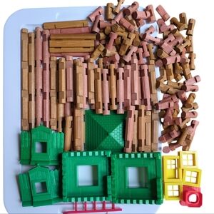 156 Pc Vintage Lincoln Logs: 2 Classic Huge Wooden Sets w/ Windows, Roofs